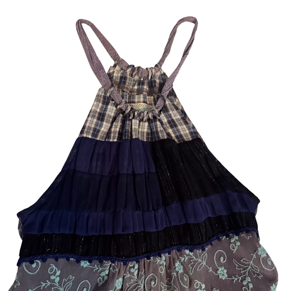 Free People X-Small Floral Embroidered Boho Cottagecore Mini Dress Plaid Y2K - Picture 4 of 8